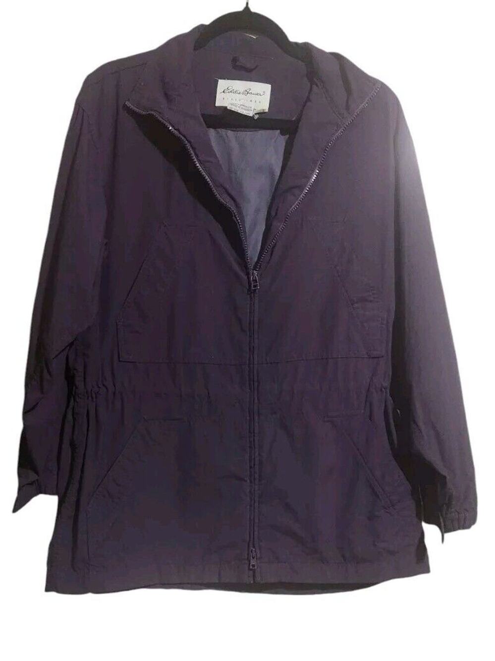 EDDIE BAUER Vintage Jacket Womens Size Small Dark Purple Full Zip Nylon Longline